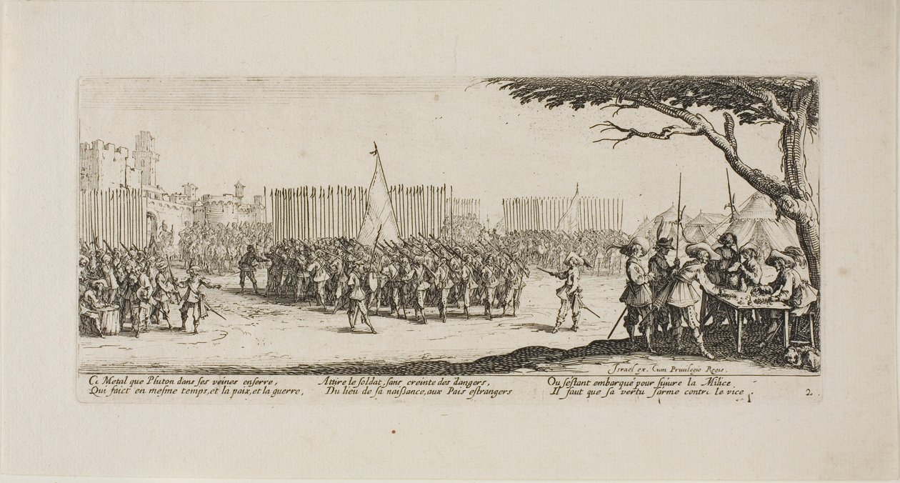 Recrutement des troupes, planche deux de Les Misères de la guerre - Jacques Callot