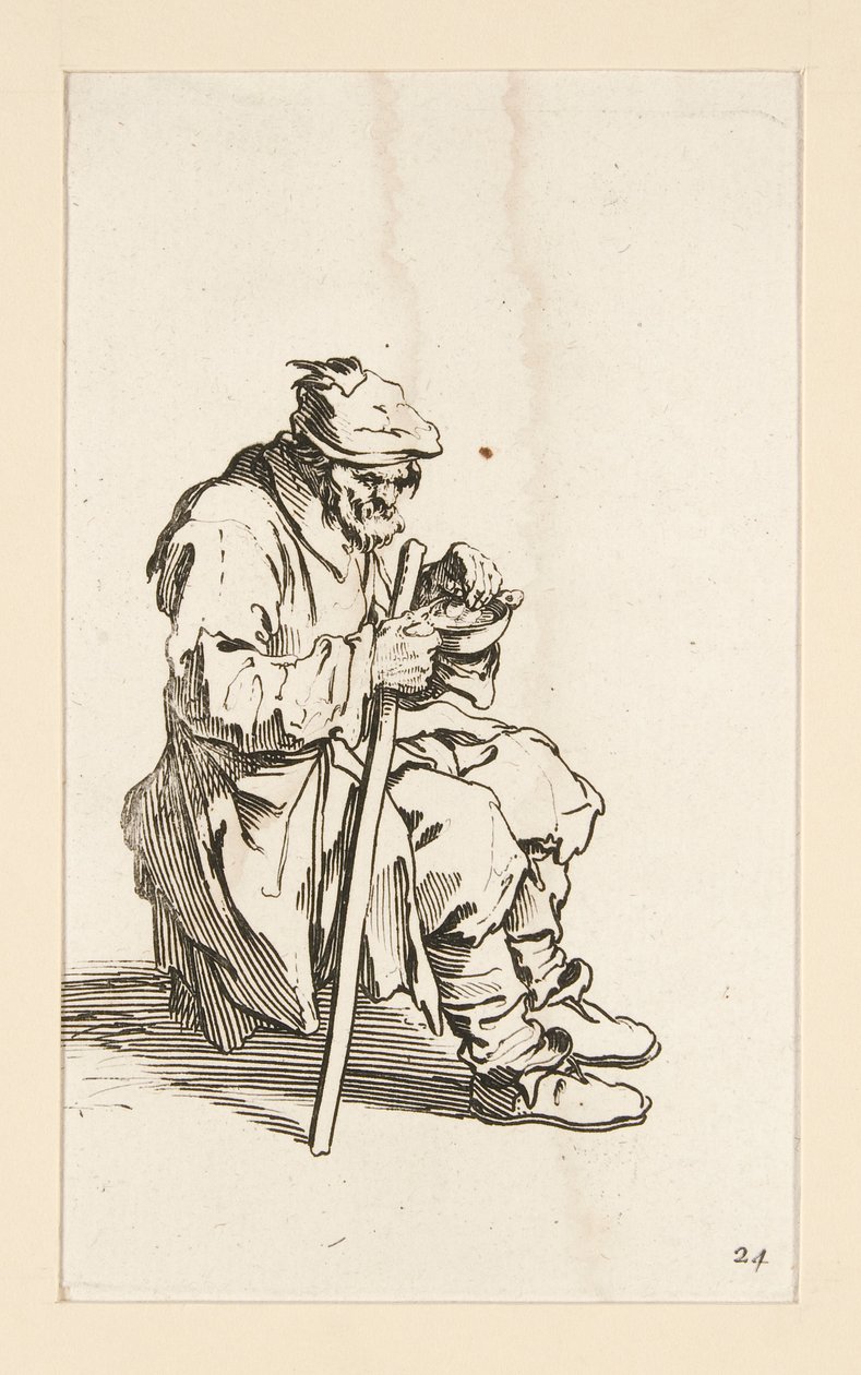 Mendiant assis, mangeant, de Les Mendiants - Jacques Callot