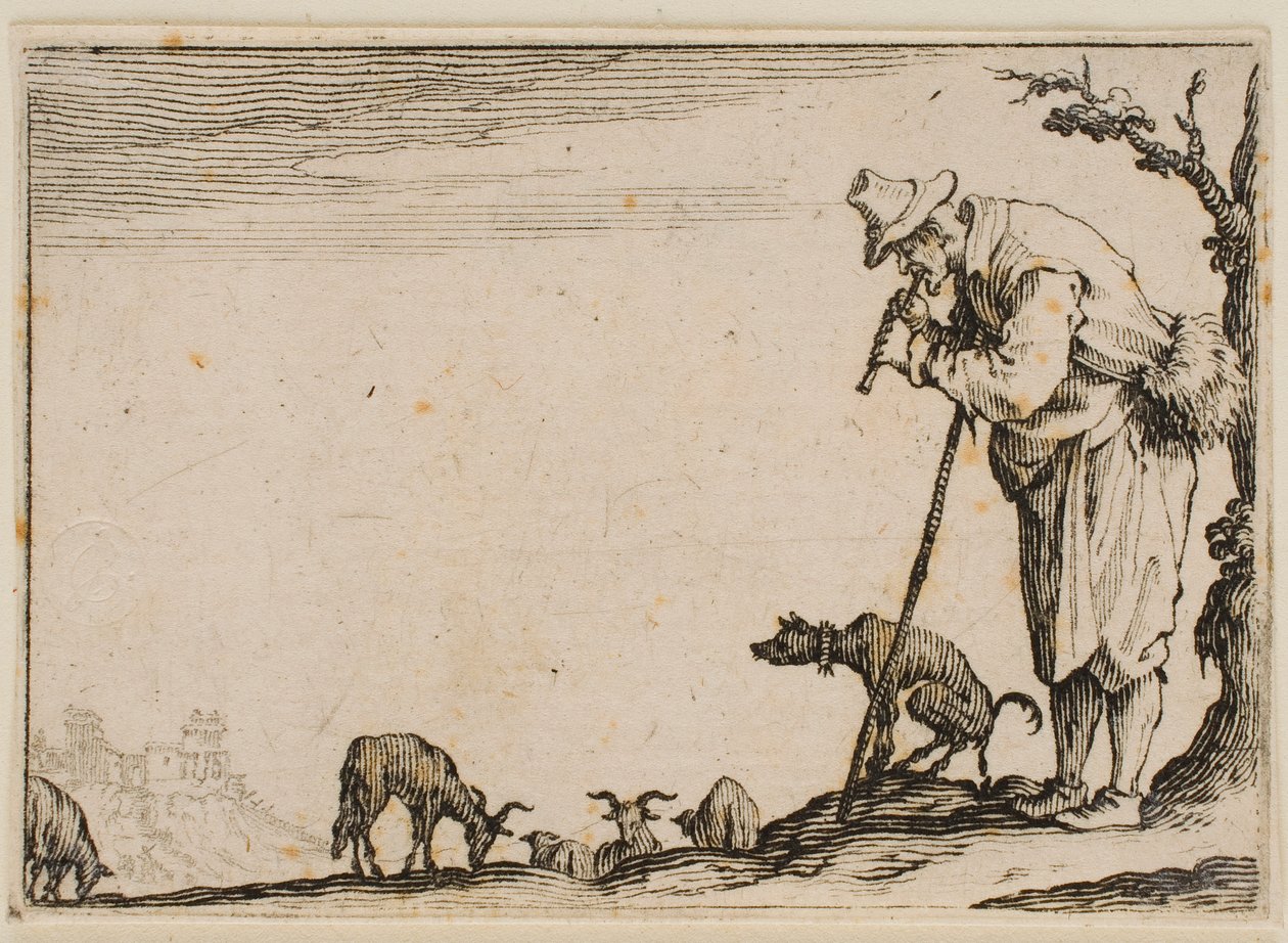 « Berger jouant de la flûte », extrait des « Caprices » (édition de Florence) - Jacques Callot