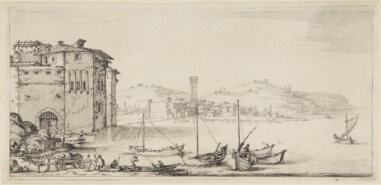Navires en chargement, de la série Diverse Vedute Designate in Fiorenza (Divers paysages dessinés à Florence) - Jacques Callot