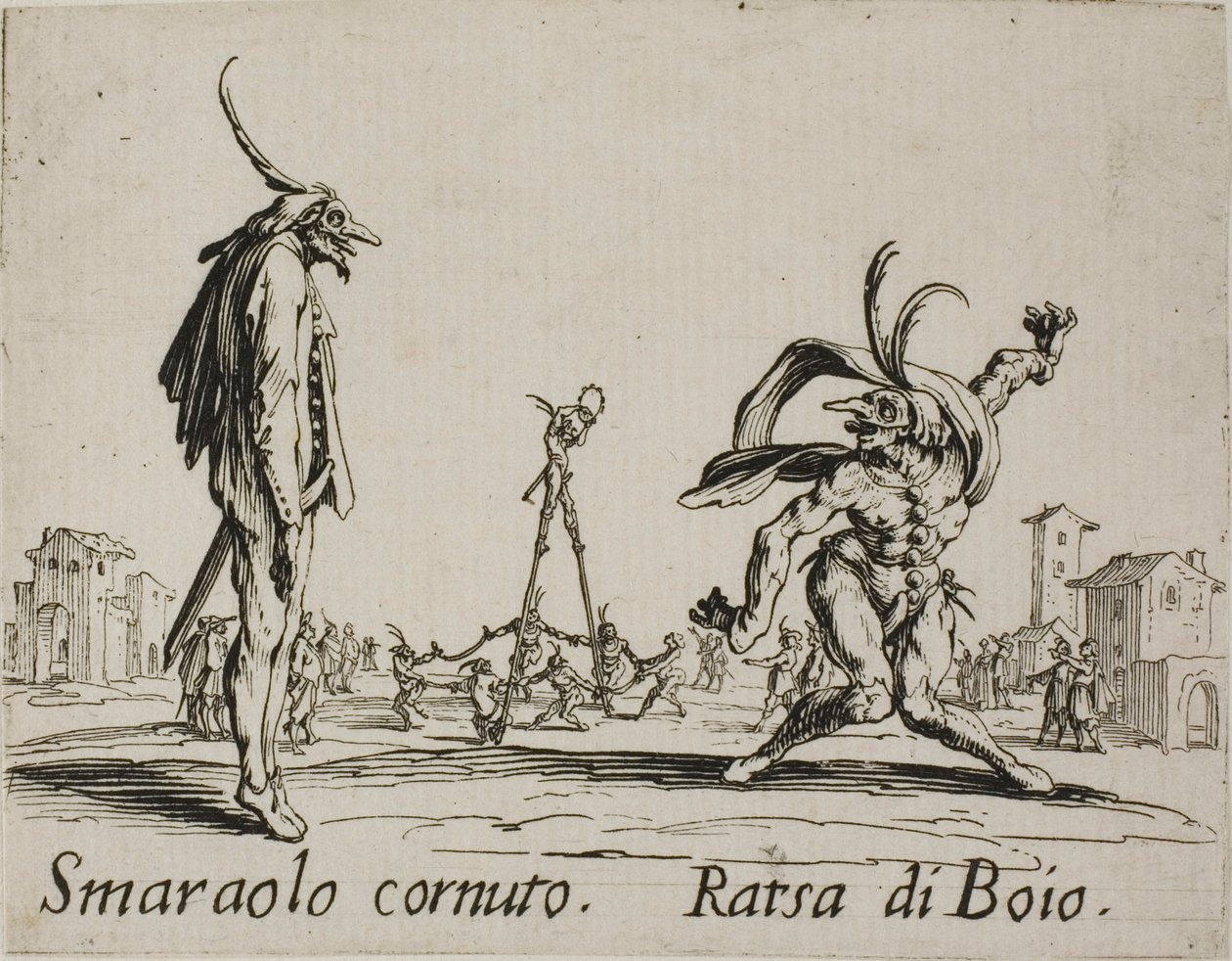 Smaraolo cornuto - Ratsa di Boio, planche 4 de Balli di Sfessania - Jacques Callot