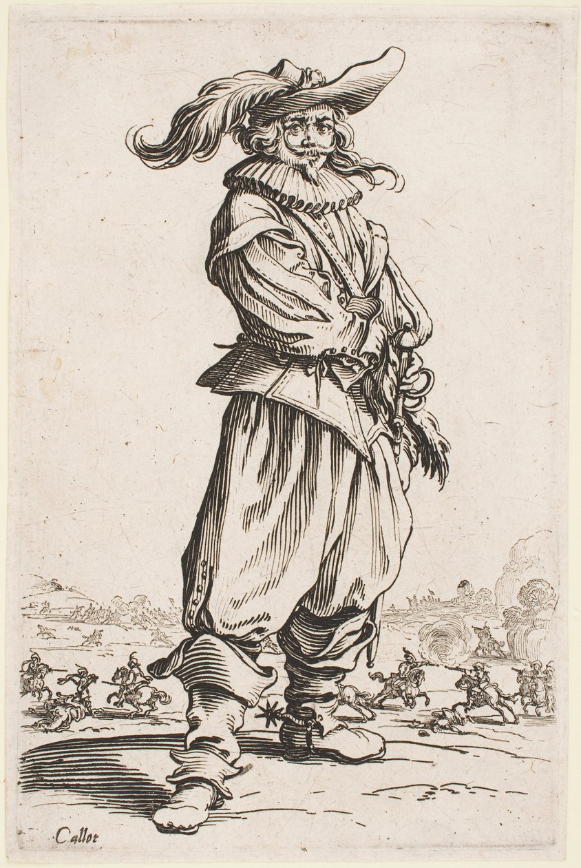 Soldat avec un chapeau à plumes, de la série « La Noblesse de Lorraine » - Jacques Callot