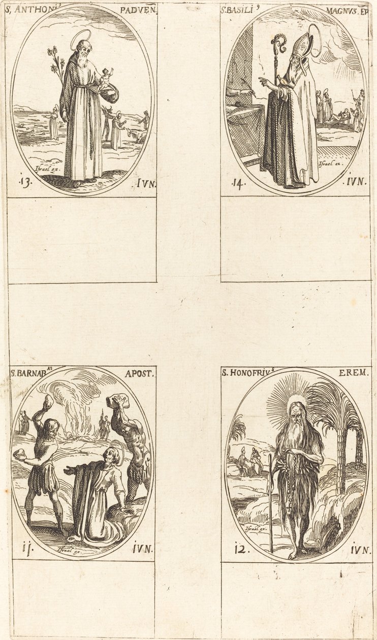 Saint Barnabé, Apôtre; Saint Honofrius; Saint Antoine de Padoue; Saint Basile le Grand - Jacques Callot