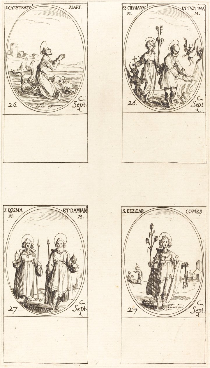 Saint Calistratus, Saints Cyprien et Justine, Saints Comus et Damien, Saint Elzéar, Comte - Jacques Callot