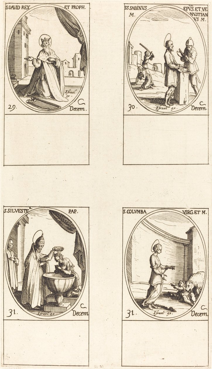 Saint David, roi et prophète; Saints Sabinus et Venustianus; Saint Sylvestre; Sainte Colombe - Jacques Callot
