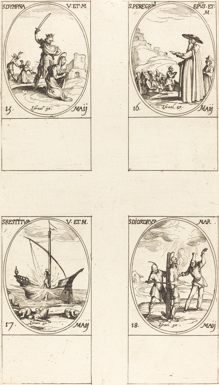 Sainte Dympna, Saint Pérégrin, Sainte Restituta, Saint Dioscore - Jacques Callot