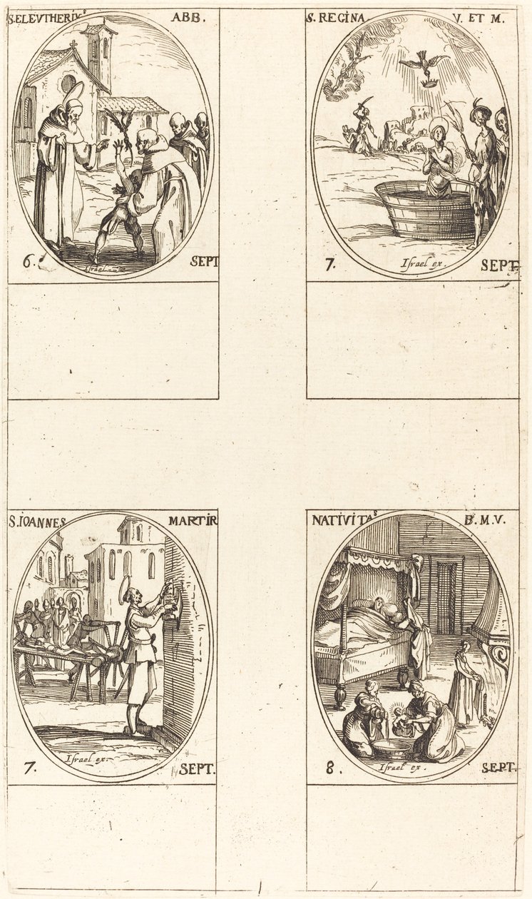 Saint Éleuthère, abbé; Sainte Régine; Saint Jean; La Nativité de la Vierge - Jacques Callot