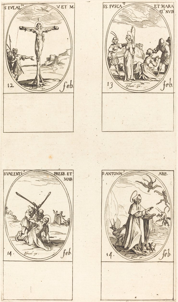 Sainte Eulalie; Sainte Fusca et Maura; Saint Valentin; Saint Antoine - Jacques Callot