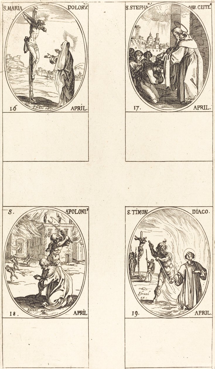 Sainte Maria Doloru; Saint Étienne, Abbé; Sainte Apolonie; Saint Timon - Jacques Callot