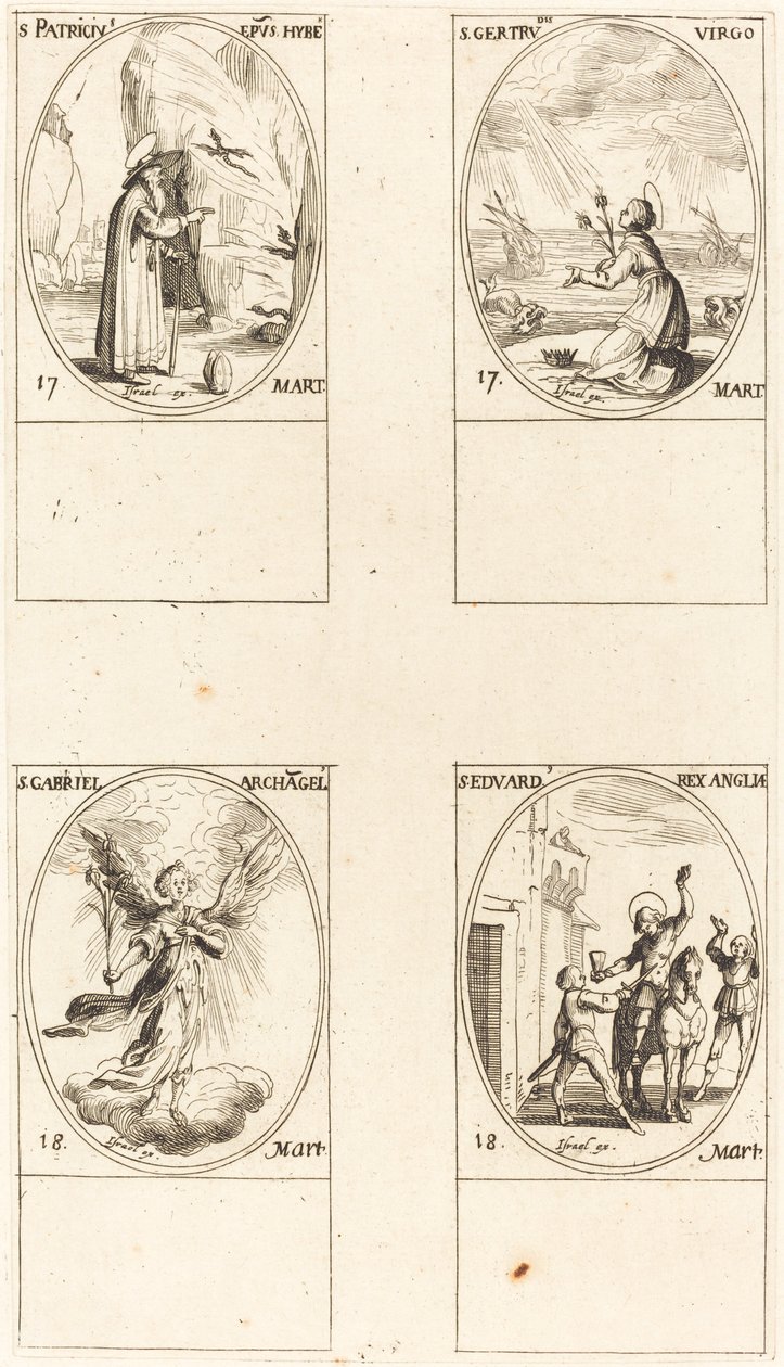 Saint Patrick; Sainte Gertrude; Saint Gabriel, Archange; Saint Édouard - Jacques Callot