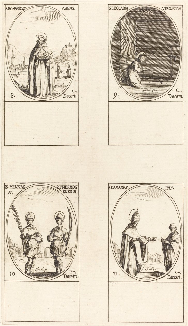 Saint Romaric ; Sainte Léocadie ; Saints Ménas et Hermogène ; Saint Damase - Jacques Callot