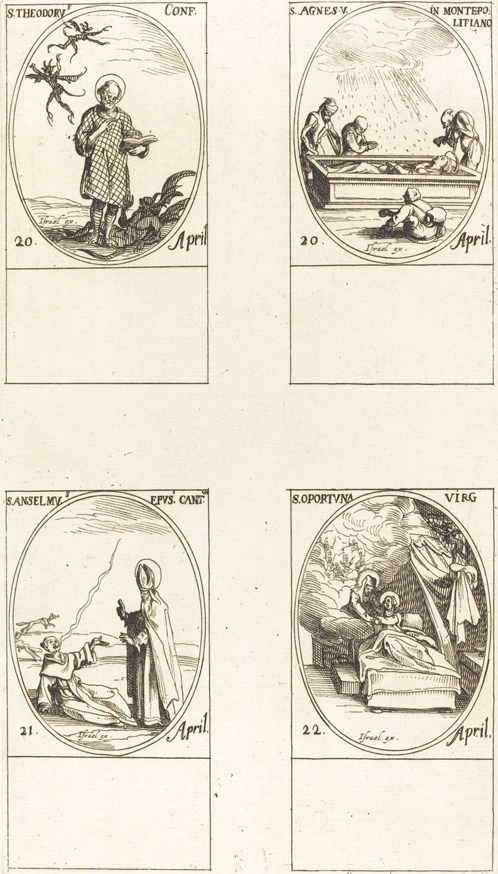 Saint Théodore; Sainte Agnès de Monte Pulciano; Saint Anselme, archevêque de Canterbury; Saint - Jacques Callot