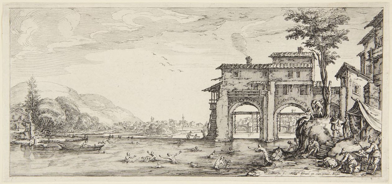 « Les Baigneuses », tirées de la série « Paysages gravés pour Jean de Médicis, Paysages dessinés à Florence » (Paysages pour Giovanni de Médicis ou Paysages dessinés à Florence) - Jacques Callot