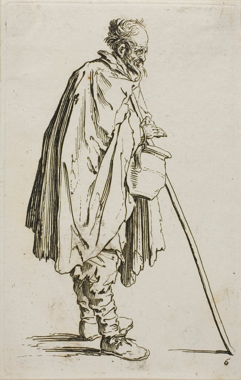 Le Mendiant avec un chauffe-pieds, planche six de Les Mendiants - Jacques Callot