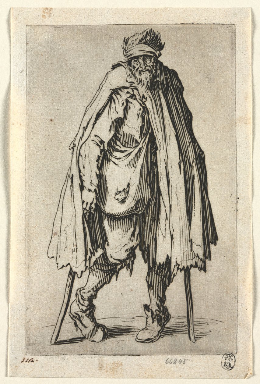 Les mendiants : Mendiant sur des béquilles avec un sac, vers 1623 - Jacques Callot