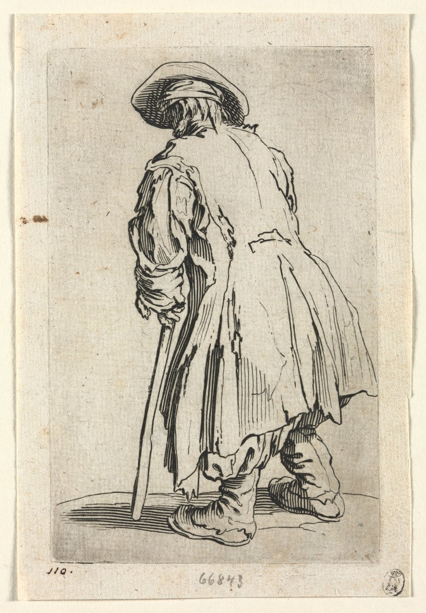 Les mendiants : Vieux mendiant sur une seule béquille, vers 1623 - Jacques Callot