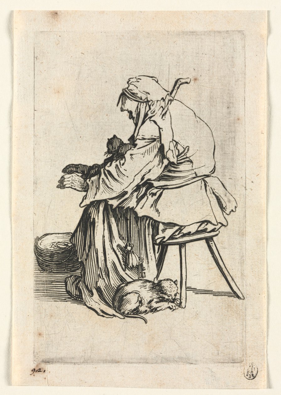 Les mendiants : Vieille femme et chats, vers 1623 - Jacques Callot