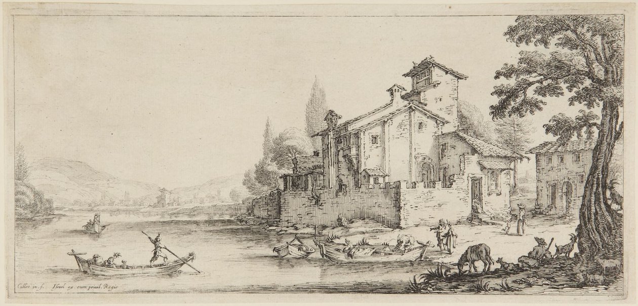 « La promenade en bateau », extrait de la série « Diverse Vedute Designate in Fiorenza » (Divers paysages conçus à Florence) - Jacques Callot