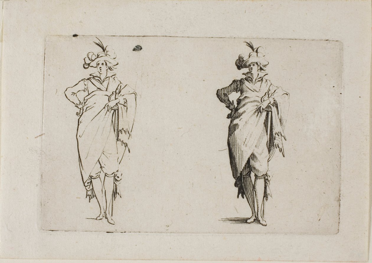 Le gentilhomme vu de face, avec la main droite sur la hanche, des Caprices - Jacques Callot