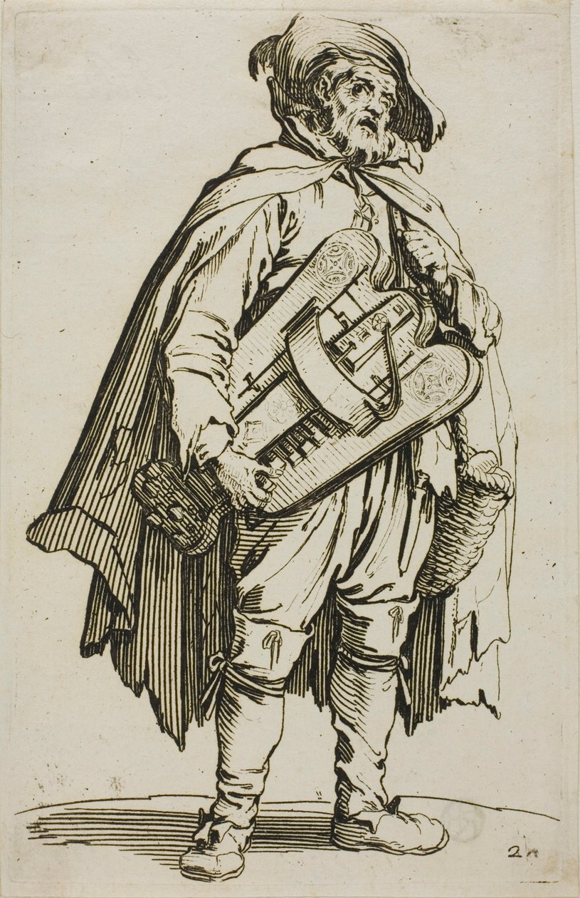 Le joueur de vielle, planche deux de Les mendiants - Jacques Callot