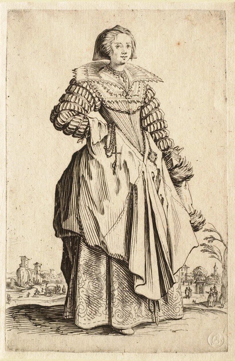 The Lady with the Large Collar and the Headdress Falling Back (La dame à la grande collerette et à la coiffe retombant en arrière) - Jacques Callot