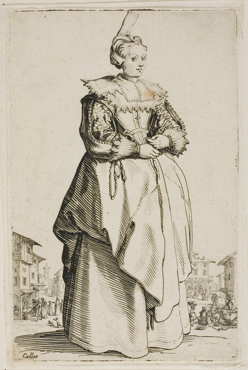 La Dame au petit bonnet relevé, plaque 1 de La Noblesse - Jacques Callot