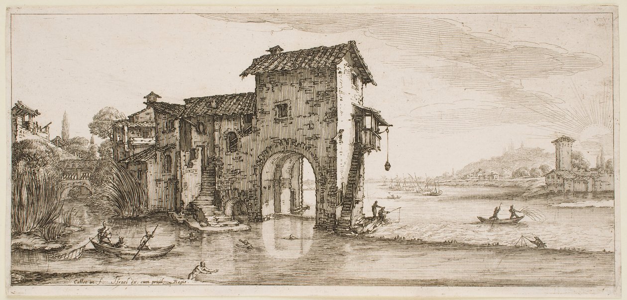 « Le moulin au bord de la rivière », extrait de la série « Les paysages de Florence » - Jacques Callot