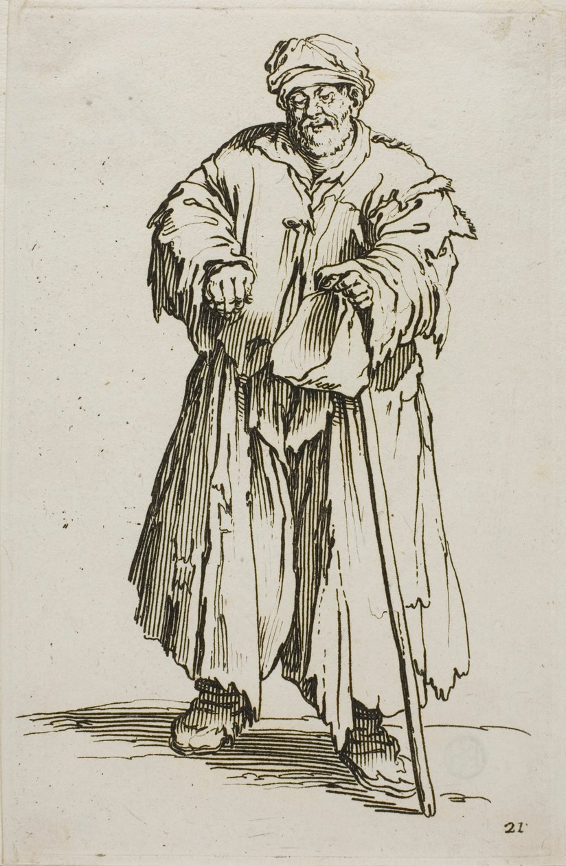 Le Mendiant Obèse aux Yeux Baissés, planche 21 de Les Mendiants - Jacques Callot