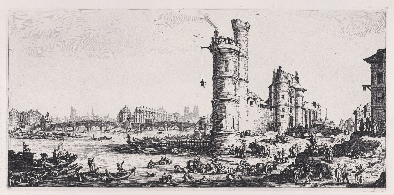 Vue de Pont-Neuf (View of the Pont-Neuf), from "Les Deux Grandes Vues de Paris" (The Two Large Views of Paris) - Jacques Callot