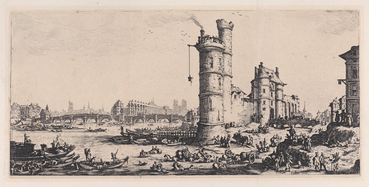 Vue de Pont-Neuf (View of the Pont-Neuf), from "Les Deux Grandes Vues de Paris" (The Two Large Views of Paris) - Jacques Callot