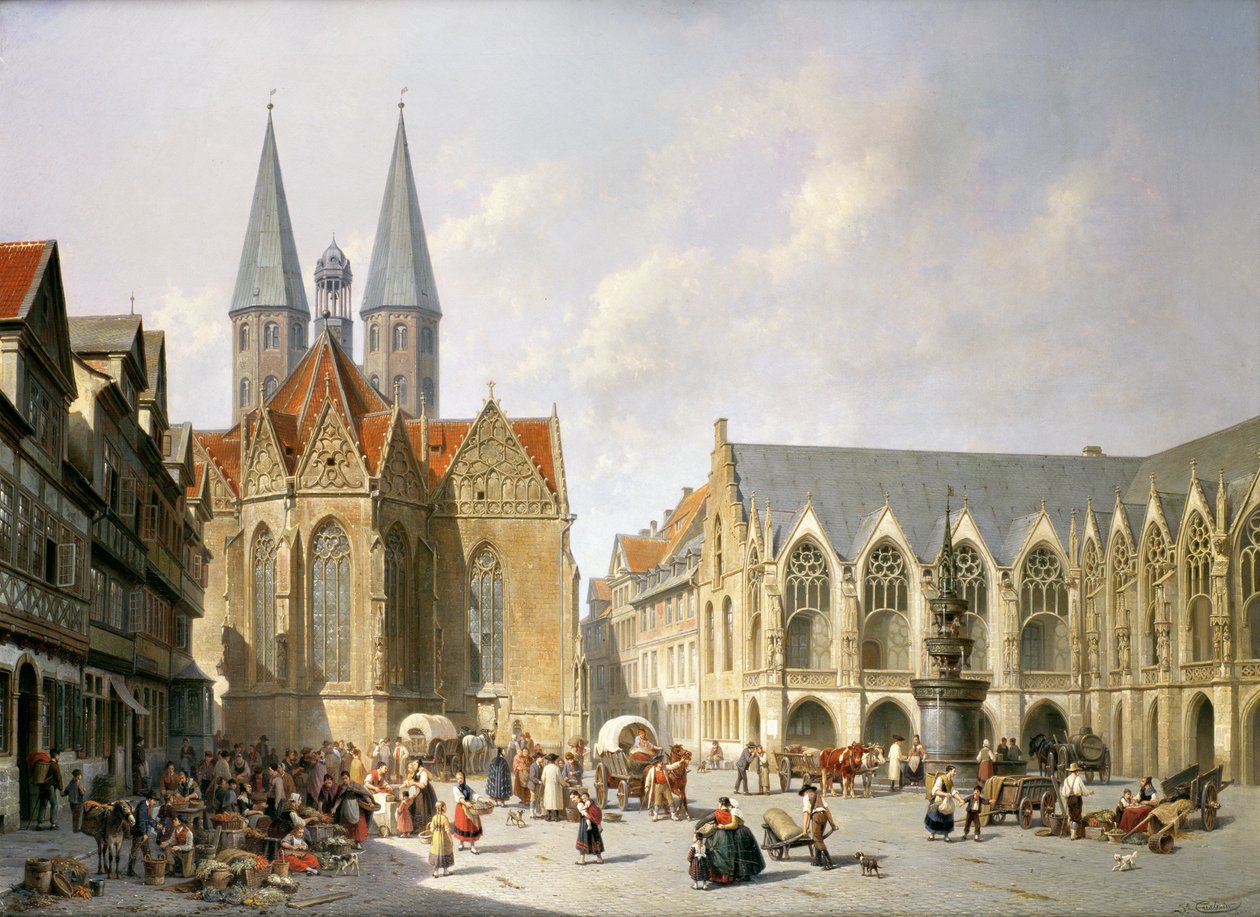La place du marché de la vieille ville, Brunswick, 1890 - Jacques Carabain