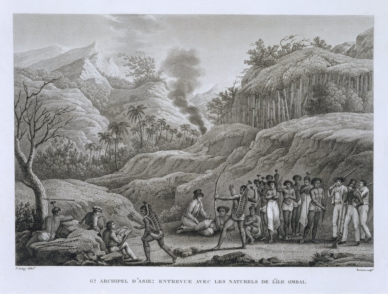 Grand Archipel Asiatique : Explorateurs français avec des indigènes sur l