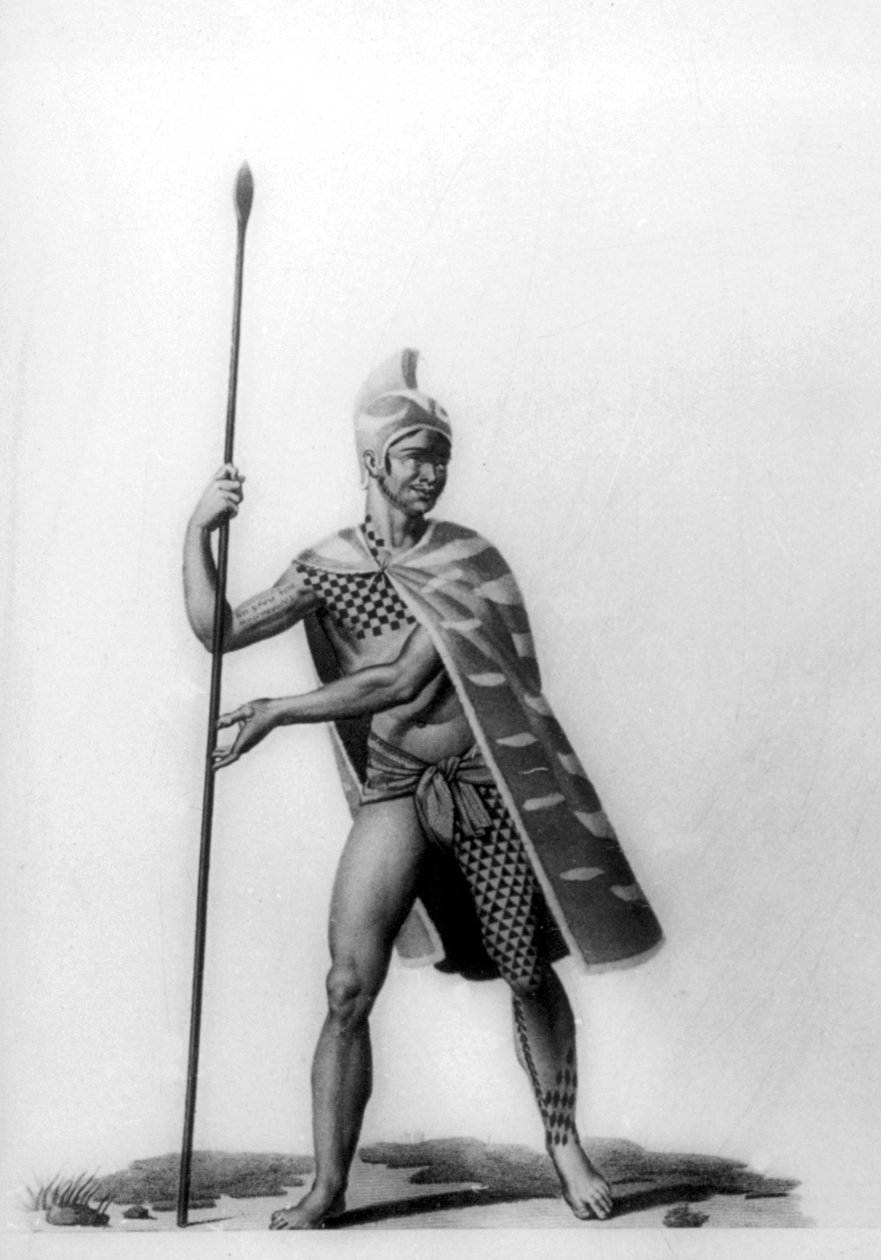Jeune officier portant un costume typique de malo, Hawaï, 1819 - Jacques Etienne Victor Arago