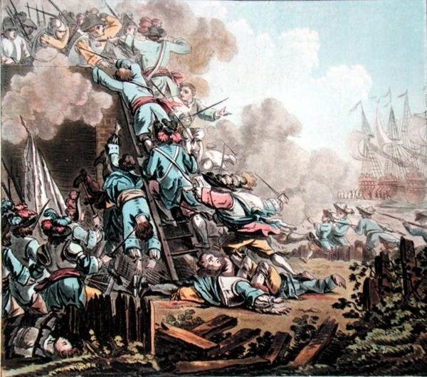 Capture du fort de San Salvador, Sicile (1674), gravé par Jean Baptiste Morret - Jacques Francois Joseph (after) Swebach