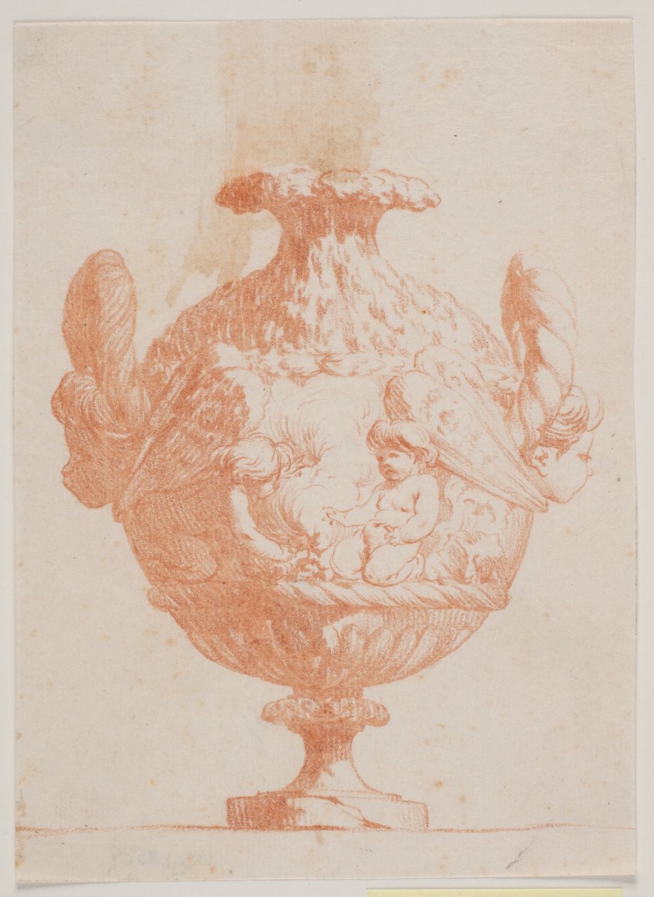Vase ornemental avec deux têtes et deux putti. Copie d