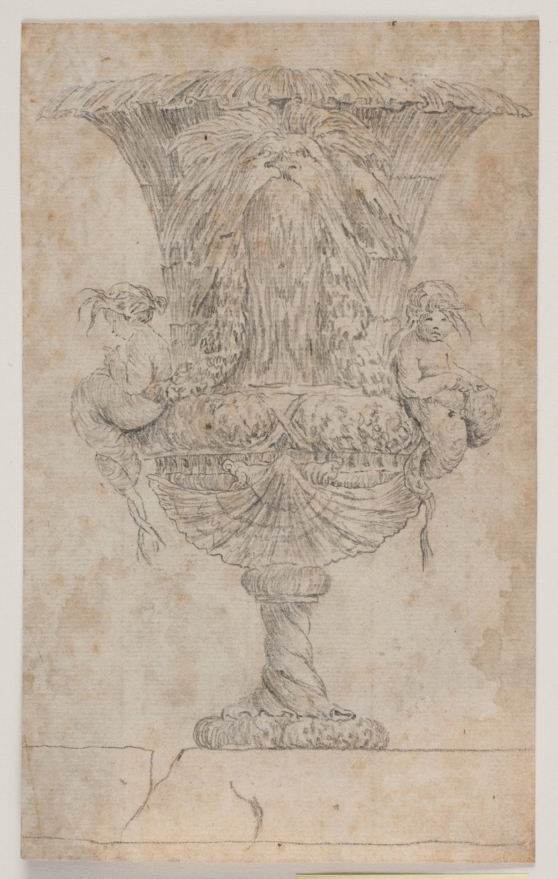 Vase ornemental avec deux putti (sirènes?). Copie d