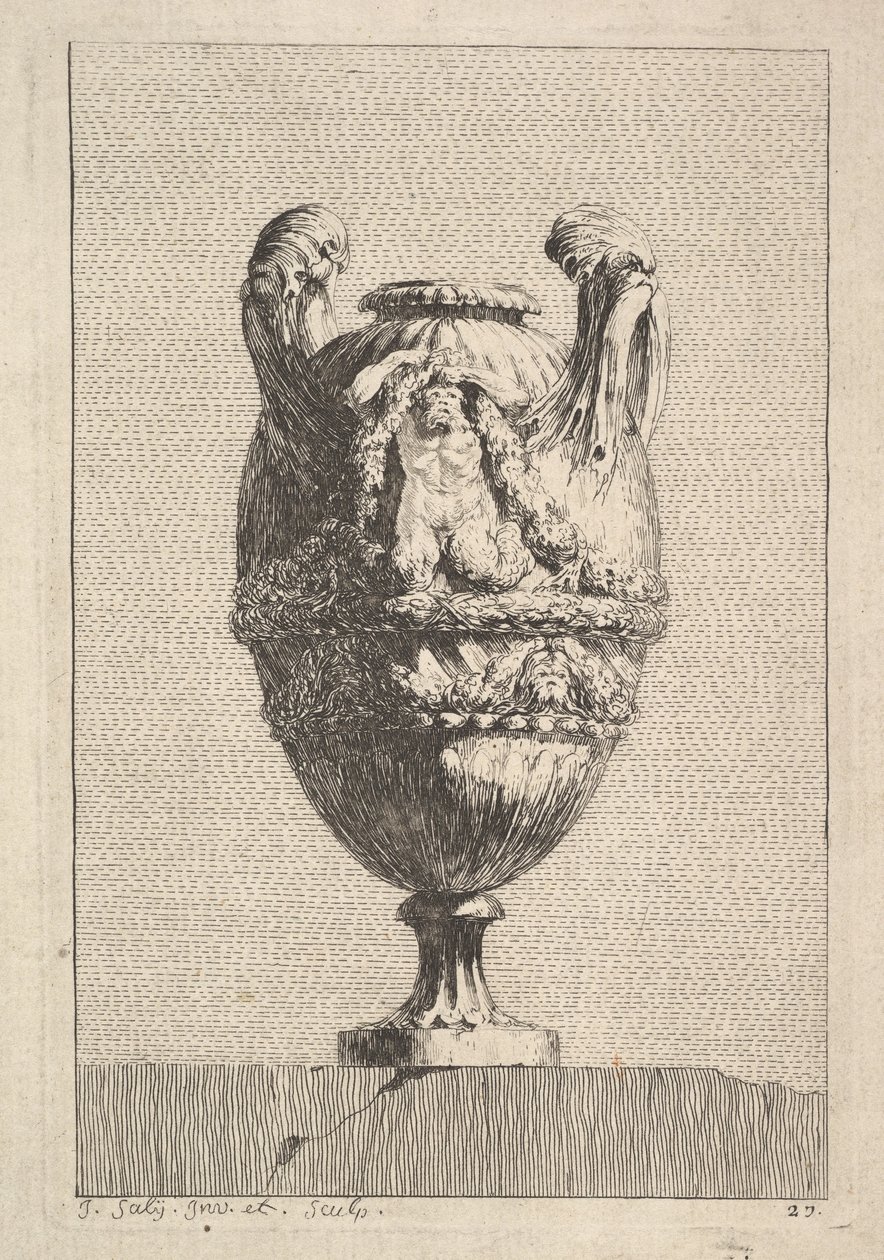 Vase avec une sirène mâle tenant une guirlande, de : Vases - Jacques Francois Joseph Saly