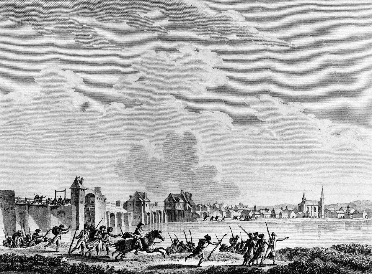Révolution française : Déroute de Passy (Pacy-sur-Eure) le 13 juillet 1793. Gravure de Berthaut d