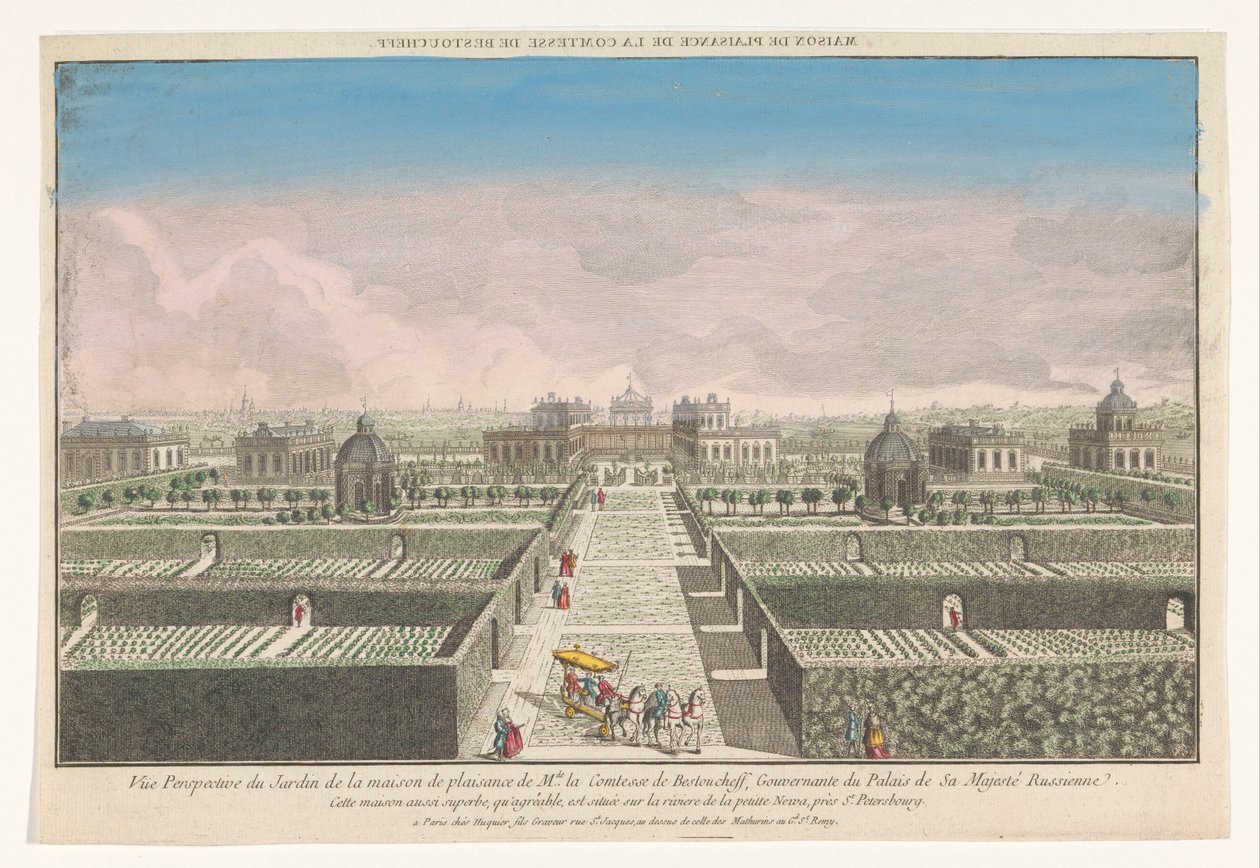 Vue sur le jardin de la maison de campagne de la comtesse de Bestoucheff près de Saint-Pétersbourg - Jacques Gabriel Huquier