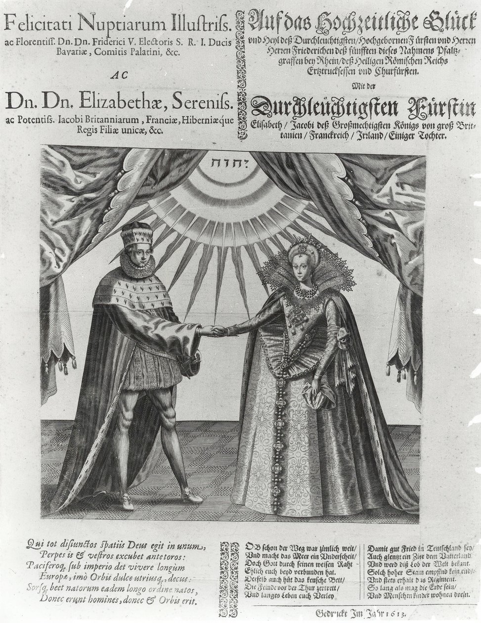 Une affiche sur le mariage de Frédéric V, Électeur Palatin, et la princesse Élisabeth d