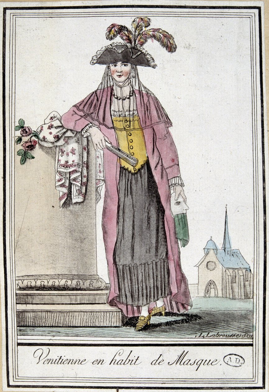 Vénitienne en habit de masque - dans "Encyclopédie des voyages" par Grasset Saint Sauveur, éd. Paris 1796 - Jacques Grasset de Saint Sauveur