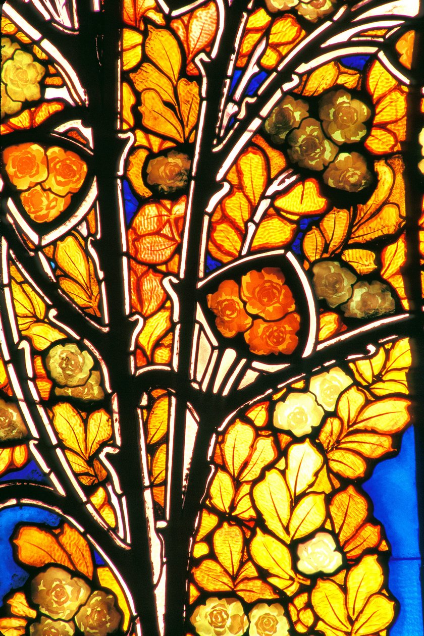 Nancy (département 54), Art Nouveau, Hôtel Bergeret, Vitrail de Jacques Gruber (1870-1936) « roses & mouettes » - Jacques Gruber