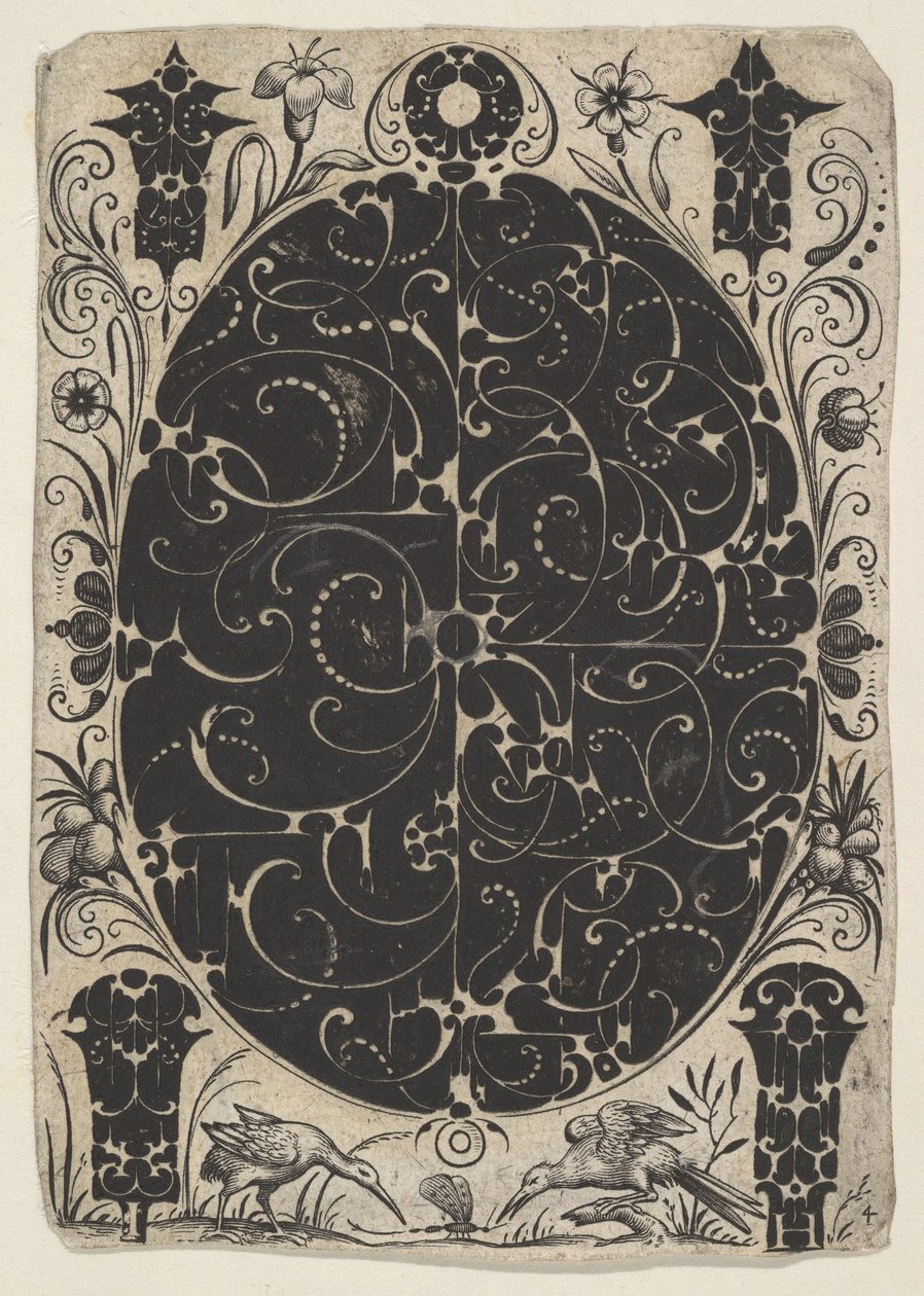 Boîtier ovale décoré de Schweifwerk en deux variantes, entouré de motifs plus petits..., vers 1614-19 - Jacques Hurtu