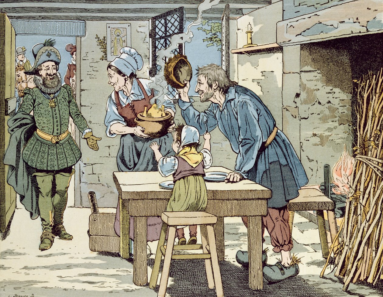 Henri IV, roi des pauvres qui veut que tous ses sujets aient un poulet pour le dîner du dimanche, vers 1900 - Jacques Marie Gaston Onfray de Breville (Job)