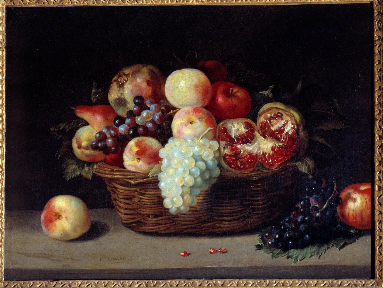 Panier de grenades, pêches et raisins - Jacques Linard