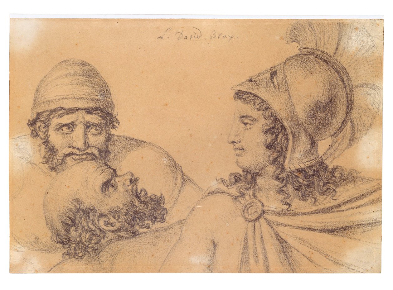 Néerlandais : Guerrier casqué avec deux hommes barbus Guerrier casqué avec deux hommes barbus - Jacques Louis David
