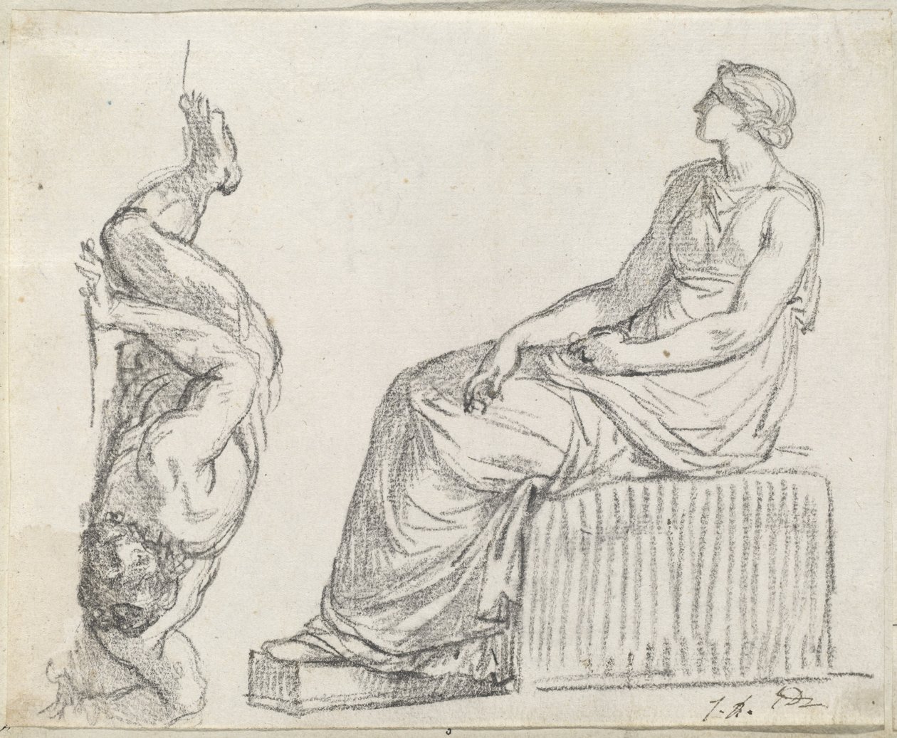 Femme assise et homme allongé par terre - Jacques Louis David