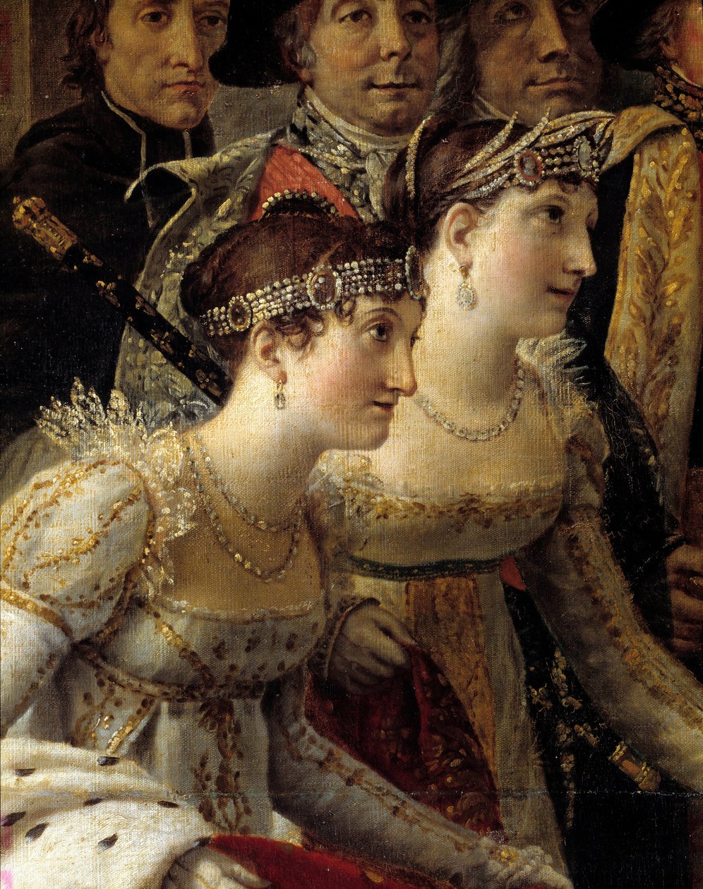 Le Sacre de Napoléon. Détail représentant Madame de la Rochefoucault et Madame Lavalette lors du Sacre de l