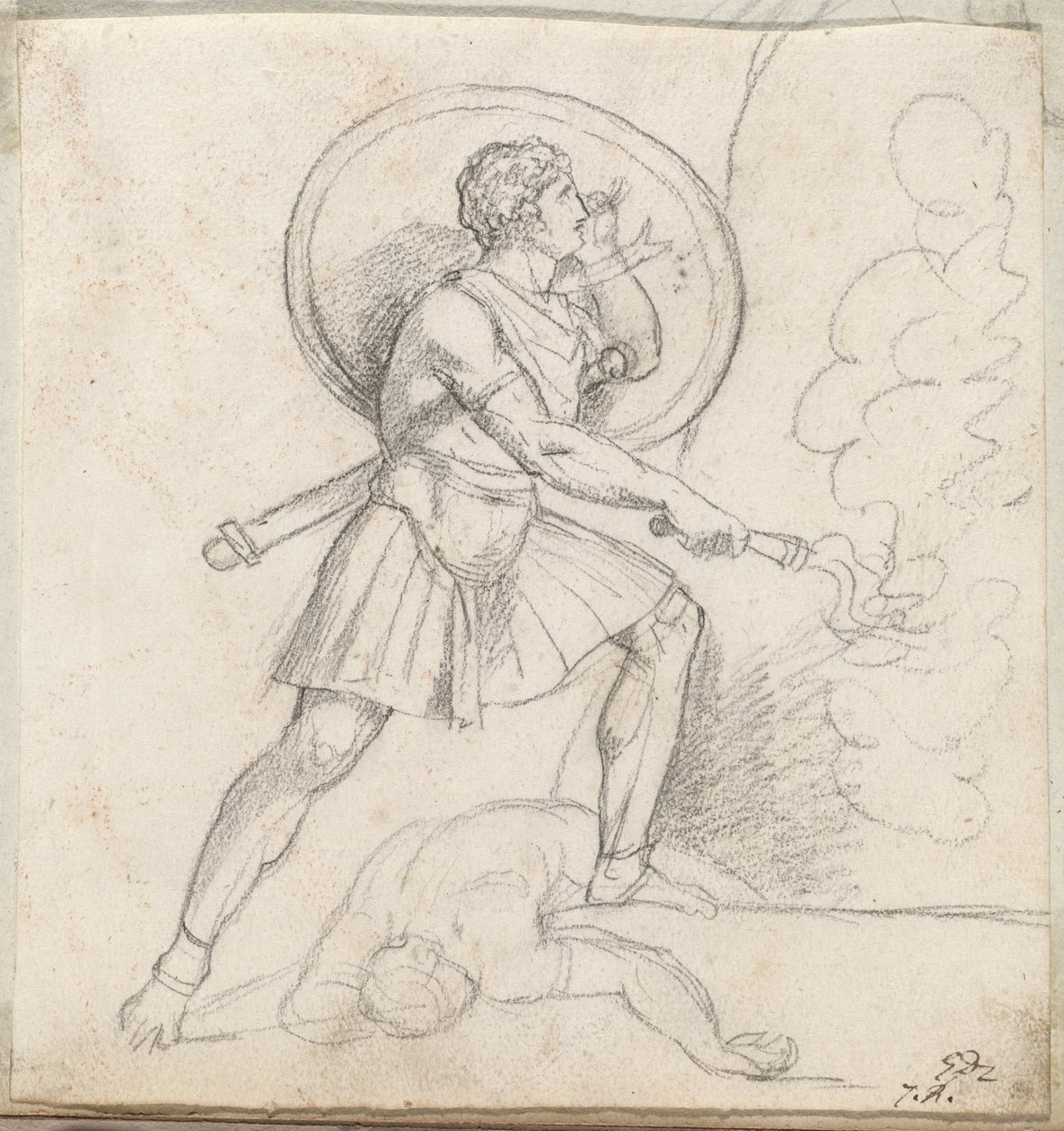 Guerrier avec un bouclier et une torche - Jacques Louis David