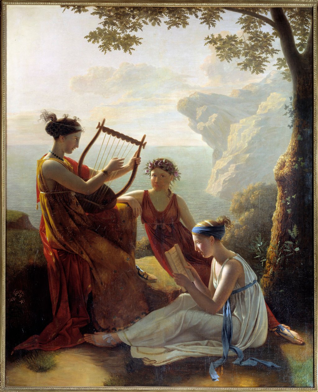 Poétesse grecque Sapho (Sappho) jouant de la lyre avec deux de ses compagnes - Jacques Louis Michel Grandin